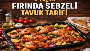 Fırında sebzeli tavuk tepside servise hazır