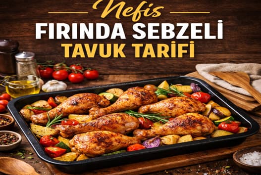Fırında sebzeli tavuk tepside servise hazır