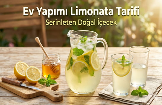 Ev yapımı limonata tarifi ile hazırlanmış naneli soğuk limonata