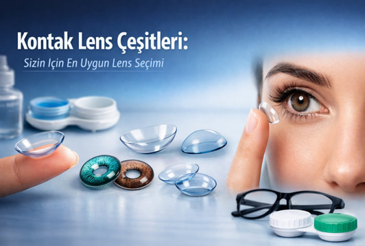 Farklı kontak lens türlerini ve kullanım amaçlarını gösteren görsel
