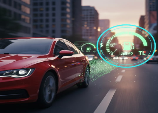 Benzinli araçta yakıt tasarrufu yollarını gösteren otomobil ve yakıt göstergesi