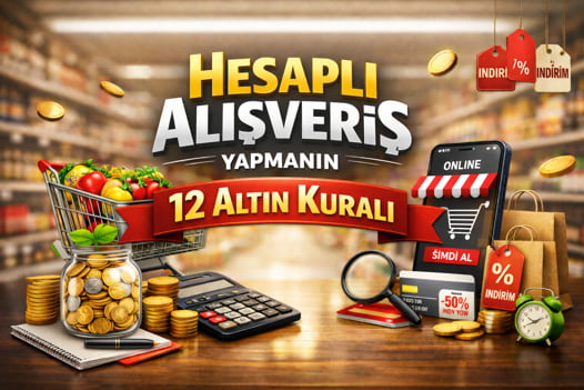 Hesaplı alışveriş yapmanın yollarını gösteren tasarruf temalı alışveriş görseli