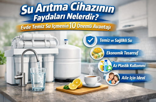 Ev tipi su arıtma cihazı ve arıtılmış içme suyu örneği